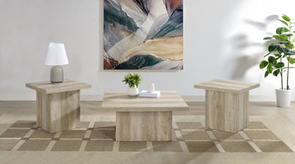 Devar Square Coffee End Table Set Distressed Pine