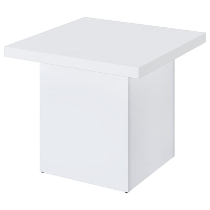 Devar Square Engineered Wood Side End Table White High Gloss