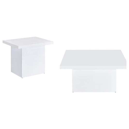 Devar Square Coffee End Table Set White High Gloss