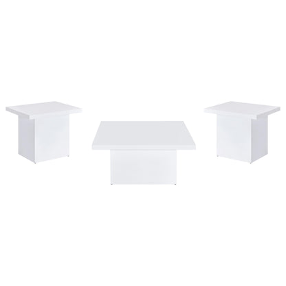 Devar 3-piece Square Coffee End Table Set White High Gloss