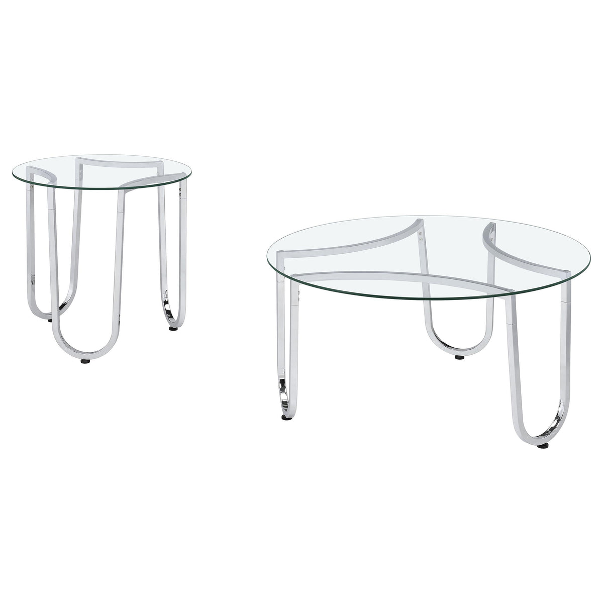 Beller 2-piece Round Tempered Glass Top Coffee Table Set Chrome