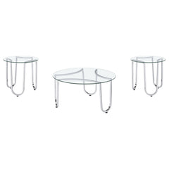 Beller 3-piece Round Tempered Glass Top Coffee Table Set Chrome
