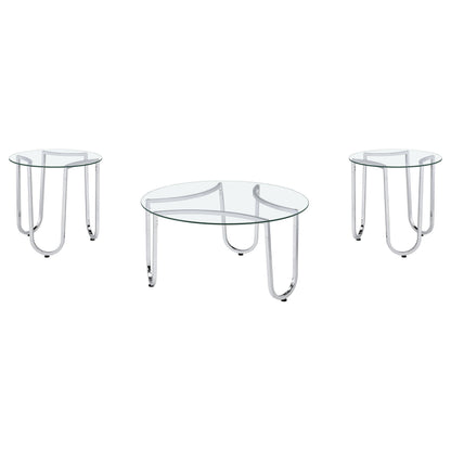 Beller 3-piece Round Tempered Glass Top Coffee Table Set Chrome
