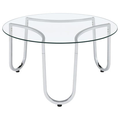 Beller Round Tempered Glass Top Cocktail Coffee Table Chrome