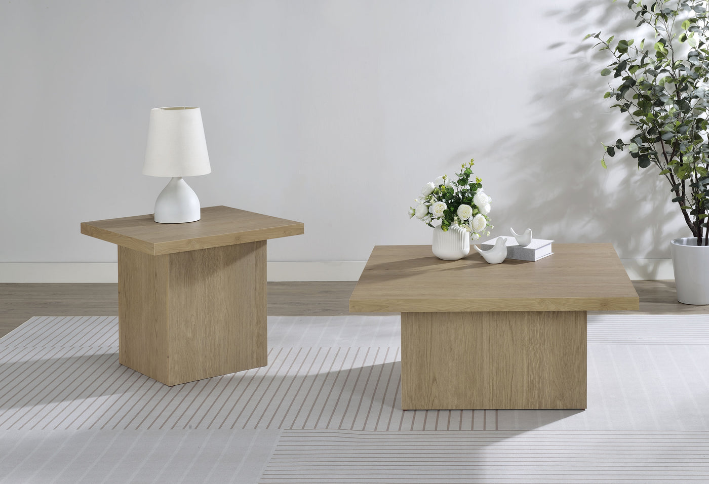 Devar Square Cocktail Coffee End Table Set Latte
