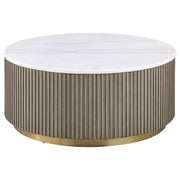 Jason 2-piece Round White Marble Coffee Table Set Greige
