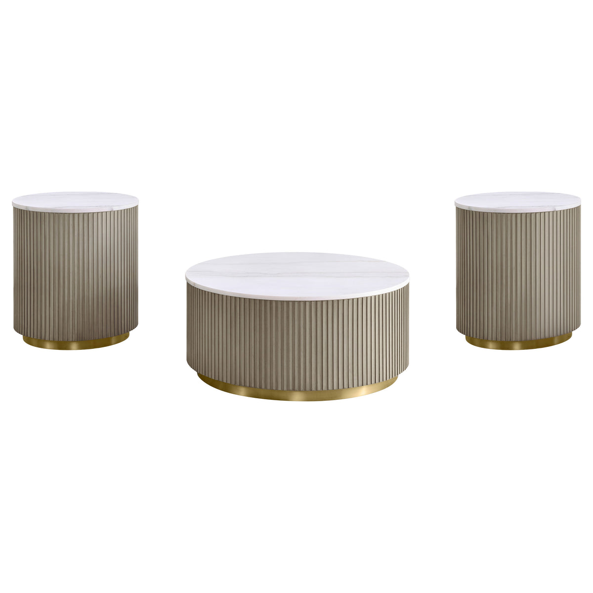 Jason 3-piece Round White Marble Coffee Table Set Greige
