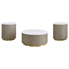 Jason 3-piece Round White Marble Coffee Table Set Greige