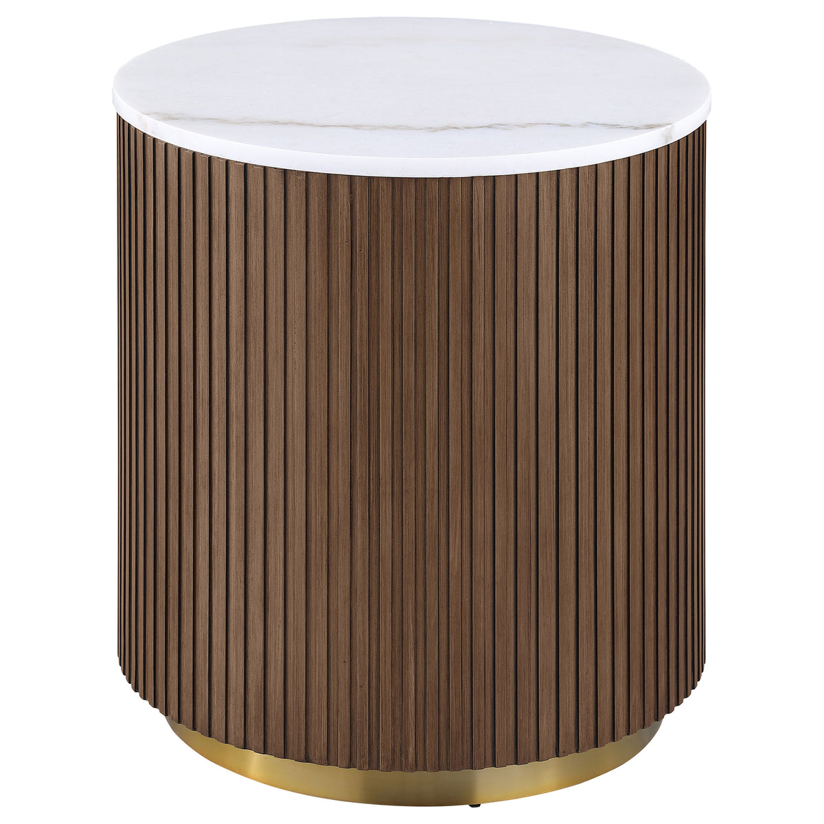 Jason Round White Marble Top Side End Table Honey Brown