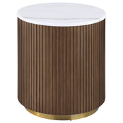 Jason 2-piece Round White Marble Coffee Table Set Honey Brown