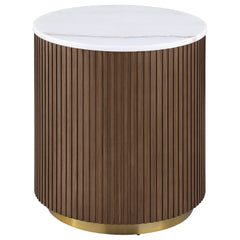 Jason 2-piece Round White Marble Coffee Table Set Honey Brown