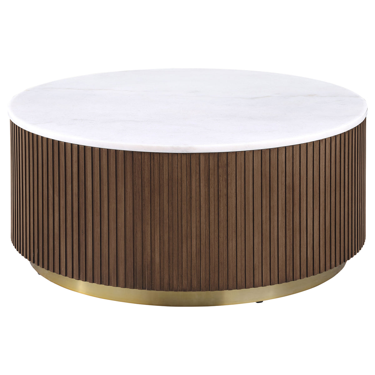 Jason 3-piece Round White Marble Coffee Table Set Honey Brown