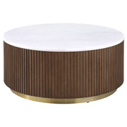 Jason 3-piece Round White Marble Coffee Table Set Honey Brown