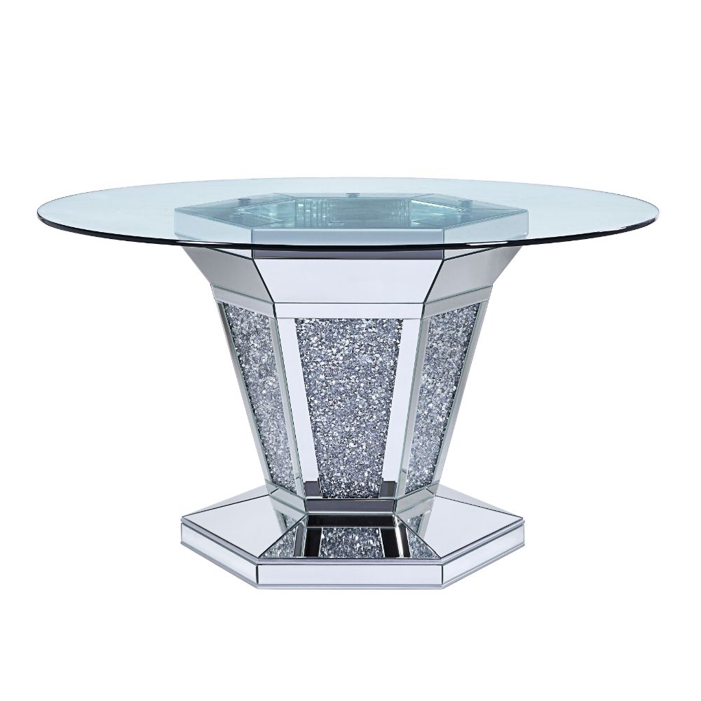 Noralie 52"Dia Glam Dining Table with Mirrored Pedestal Base