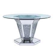 Mesa de comedor Noralie Glam de 132 cm de diámetro con base de pedestal con espejo
