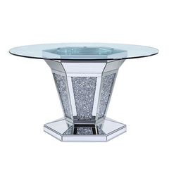 Mesa de comedor Noralie Glam de 132 cm de diámetro con base de pedestal con espejo