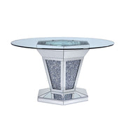 Mesa de comedor Noralie Glam de 132 cm de diámetro con base de pedestal con espejo