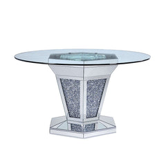 Mesa de comedor Noralie Glam de 132 cm de diámetro con base de pedestal con espejo