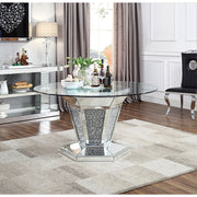 Mesa de comedor Noralie Glam de 132 cm de diámetro con base de pedestal con espejo