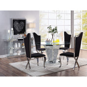Mesa de comedor Noralie Glam de 132 cm de diámetro con base de pedestal con espejo