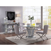 Mesa de comedor Noralie Glam de 132 cm de diámetro con base de pedestal con espejo