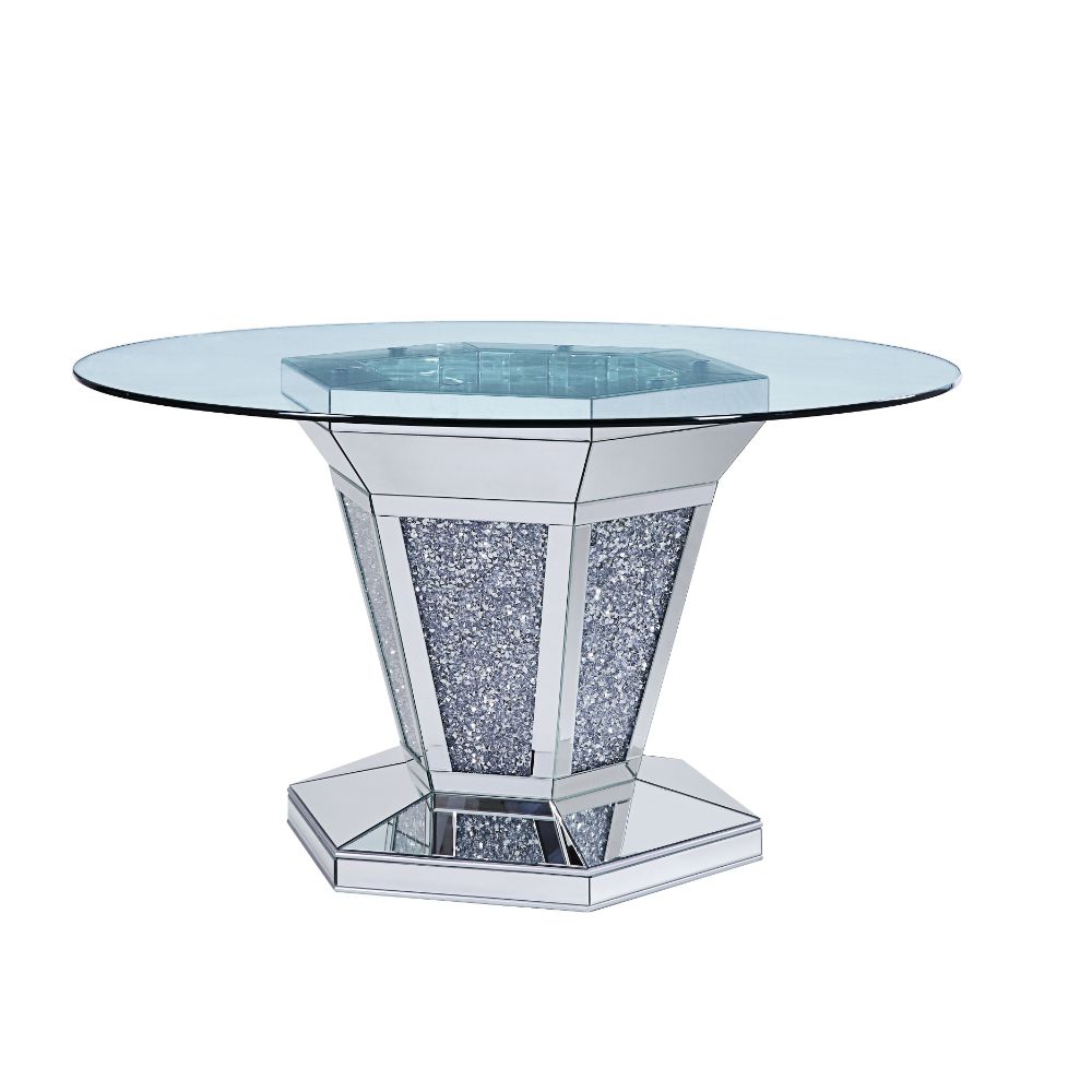 Mesa de comedor Noralie Glam de 132 cm de diámetro con base de pedestal con espejo
