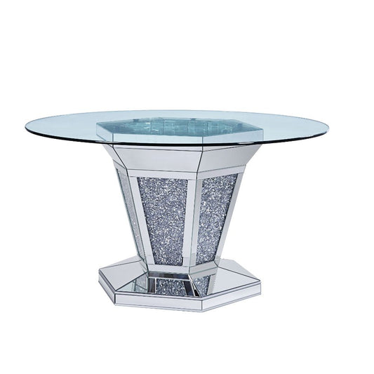 Noralie 52"Dia Glam Dining Table with Mirrored Pedestal Base