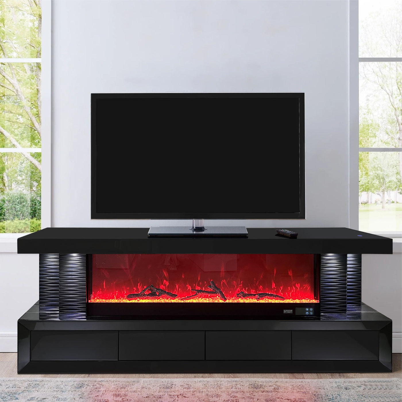 Linx Fireplace TV Stand in Black