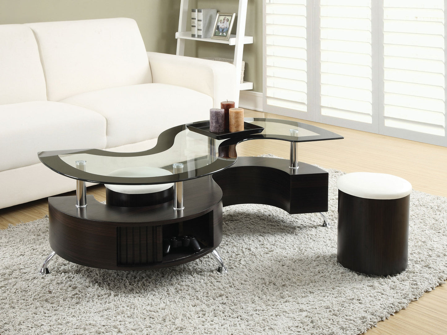 Buckley Coffee Table and Stools Set Cappuccino