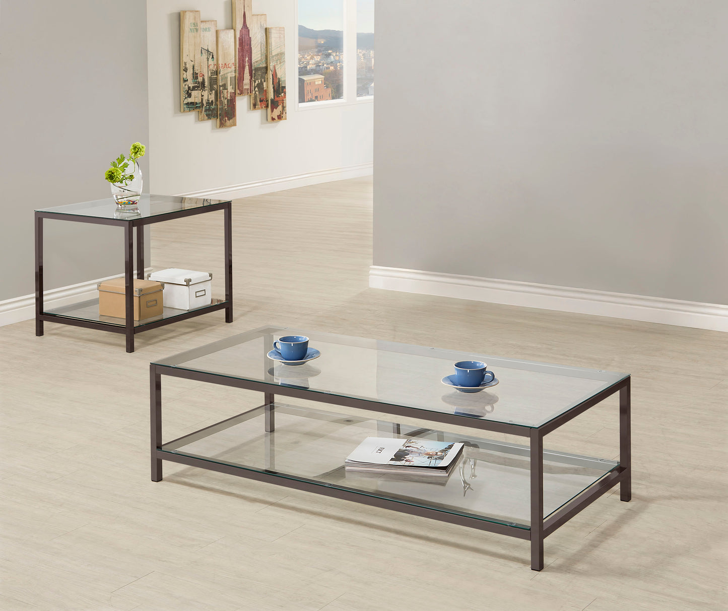 Trini Coffee and End Table Set Black Nickel