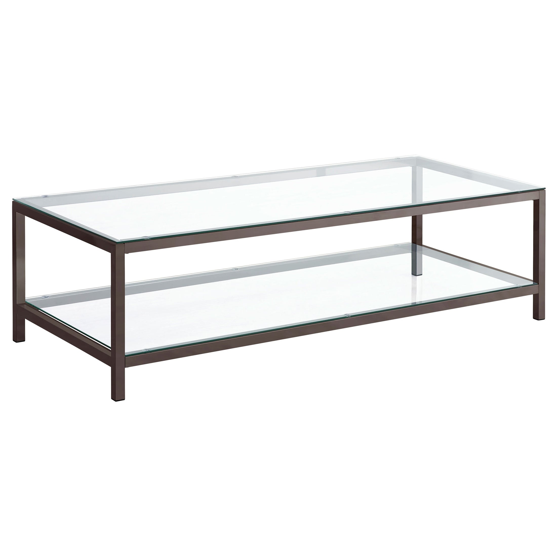 Mesa de centro Trini de 1 estante con tapa de vidrio en níquel negro