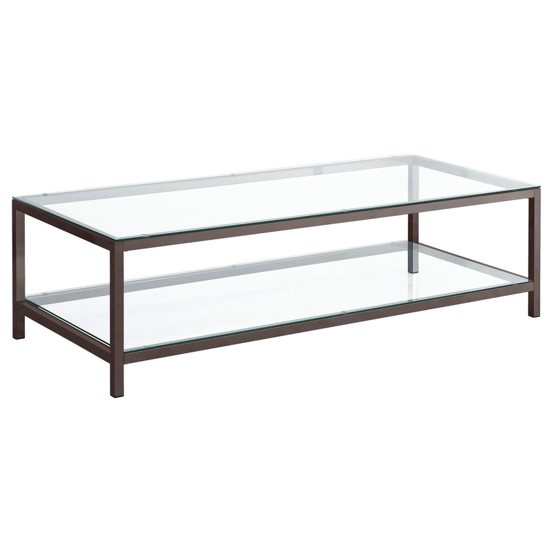Mesa de centro Trini de 1 estante con tapa de vidrio en níquel negro