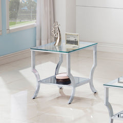 Mesa auxiliar lateral con tapa de cristal cuadrada Saide cromada