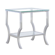 Mesa auxiliar lateral con tapa de cristal cuadrada Saide cromada