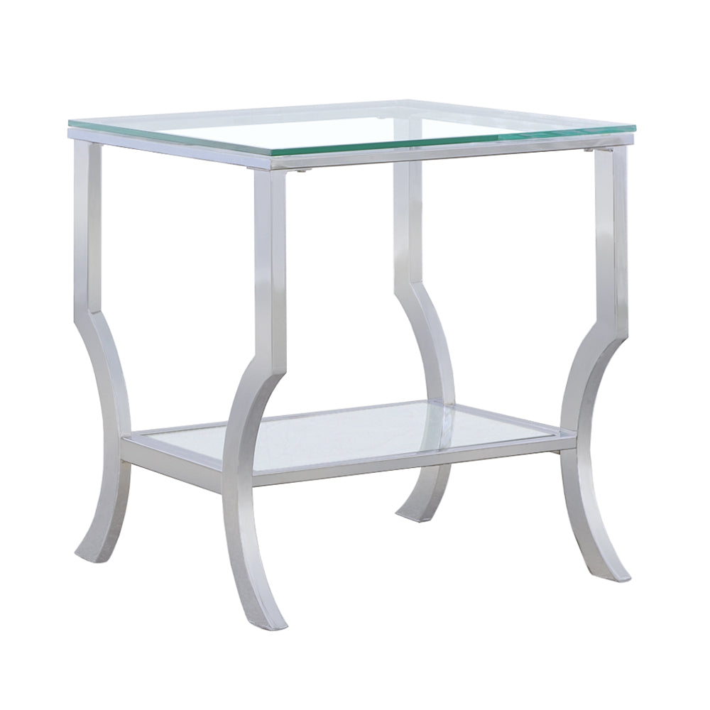 Mesa auxiliar lateral con tapa de cristal cuadrada Saide cromada