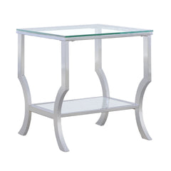 Mesa auxiliar lateral con tapa de cristal cuadrada Saide cromada