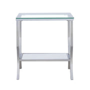 Mesa auxiliar lateral con tapa de cristal cuadrada Saide cromada