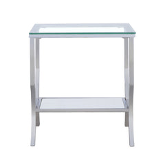 Mesa auxiliar lateral con tapa de cristal cuadrada Saide cromada
