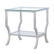 Mesa auxiliar lateral con tapa de cristal cuadrada Saide cromada
