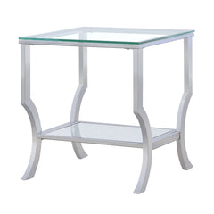 Mesa auxiliar lateral con tapa de cristal cuadrada Saide cromada