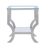 Mesa auxiliar lateral con tapa de cristal cuadrada Saide cromada