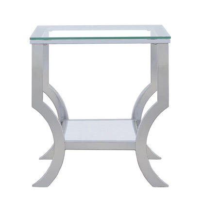 Mesa auxiliar lateral con tapa de cristal cuadrada Saide cromada