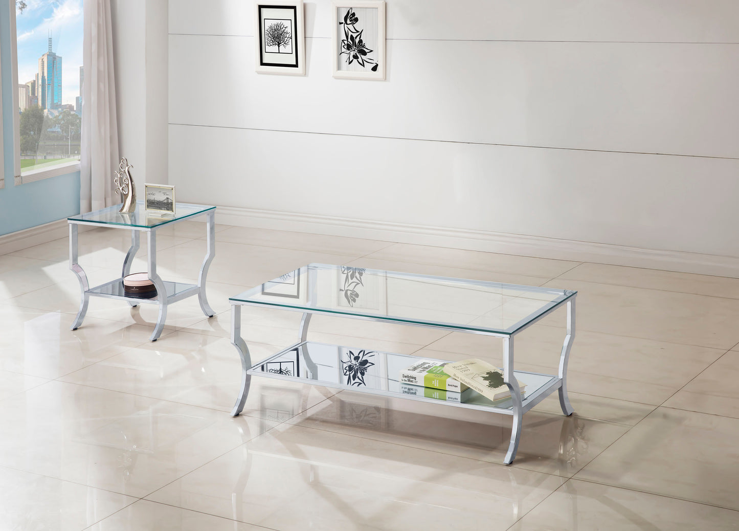 Saide Glass Top Coffee and End Table Set Chrome