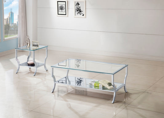 Saide Glass Top Coffee and End Table Set Chrome
