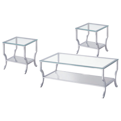Saide Glass Top Coffee and End Table Set Chrome
