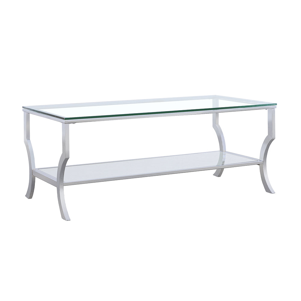 Mesa de centro rectangular Saide con tapa de cristal cromada