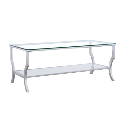 Mesa de centro rectangular Saide con tapa de cristal cromada