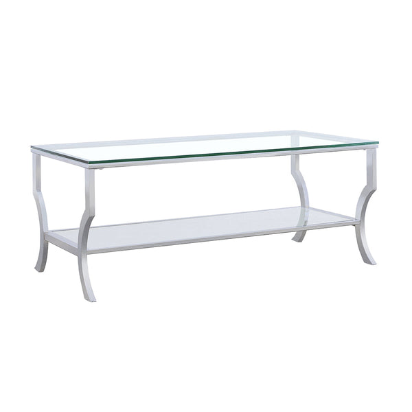 Mesa de centro rectangular Saide con tapa de cristal cromada