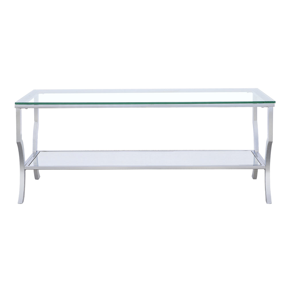 Mesa de centro rectangular Saide con tapa de cristal cromada