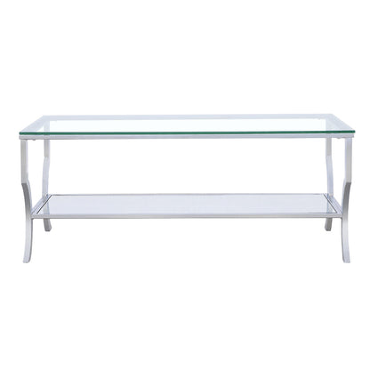 Mesa de centro rectangular Saide con tapa de cristal cromada